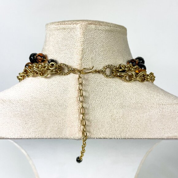 Graziano 3 strand Amber Tortoise Shell Beaded Necklace Rhinestone Pendant - Picture 6 of 6